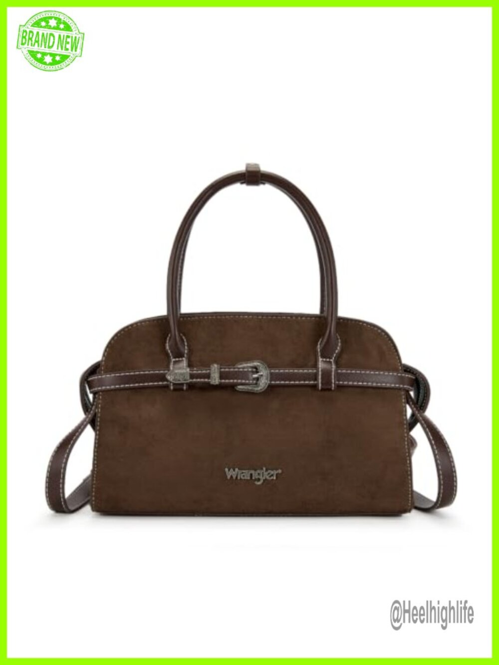 Faux Suede Satchel Crossbody Bag Western Buckle